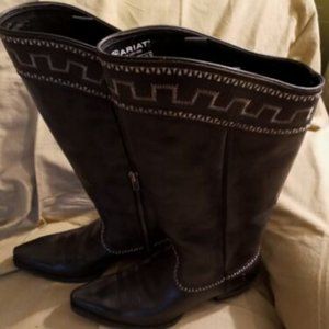 ARIAT WOMEN'S LEATHER DECORATIVE STITCHING BROWN KNEE HIGH COWGIRL BOOTS SZ 10 B